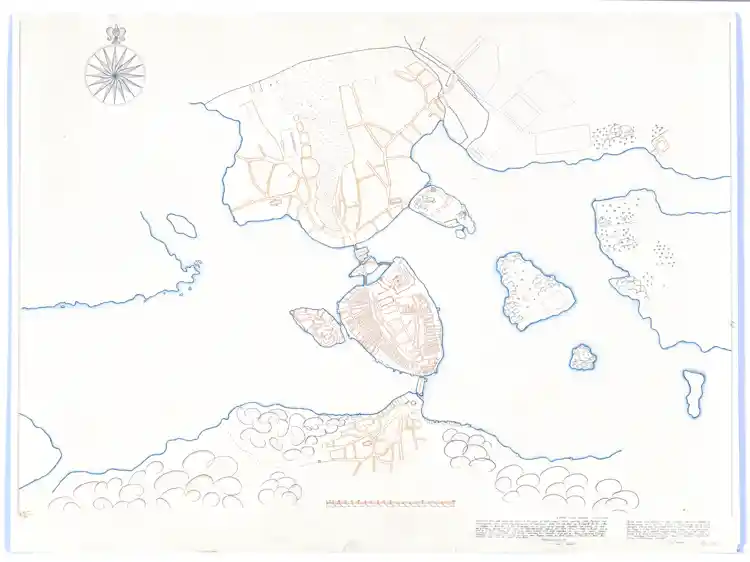 Kopia av den äldsta bevarade kartan över Stockholm, kopia HK 68:1. Anteckning av Carl F Ekerman, 1791 (förtydligad), förmodligen från före 1547
