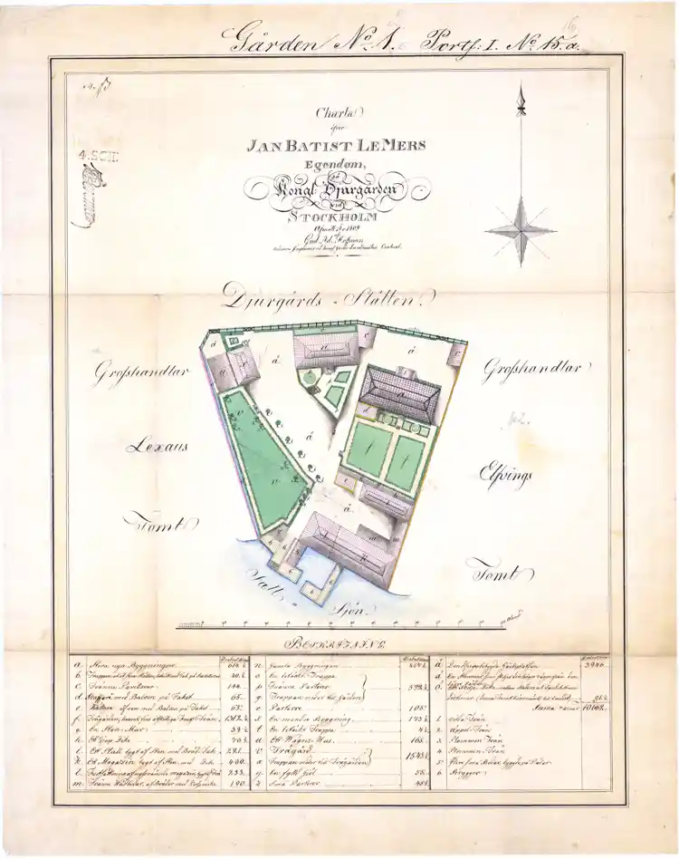Karta över Jan Batist LeMers egendom på Kungliga Djurgården vid Stockholm