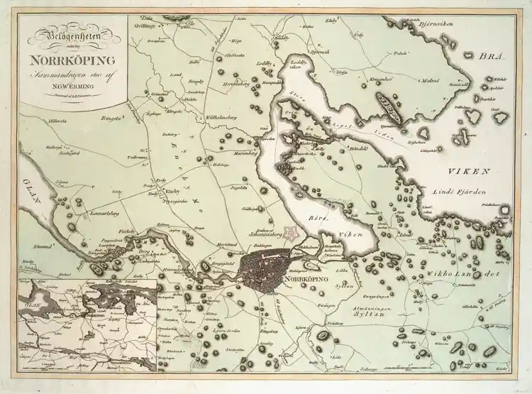 Karta över belägenheten omkring Norrköping