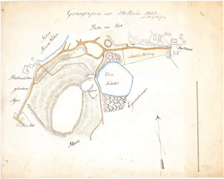 Karta över grusgropen vid Bellevue