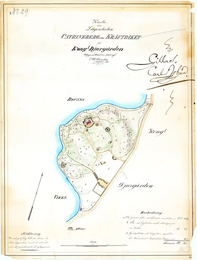 Karta över lägenheten Catrineberg eller Kräftriket på Kungliga Djurgården