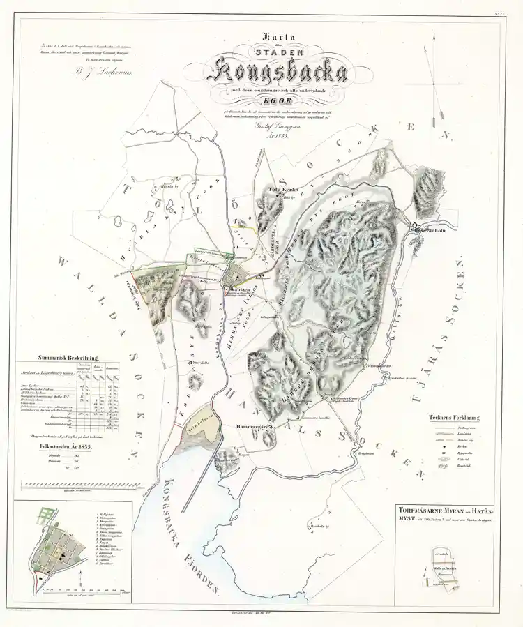 Karta över staden Kungsbacka med därtill lydande ägor