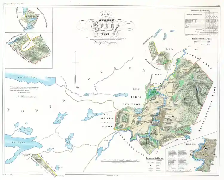 Karta över staden Borås med därtill lydande ägor