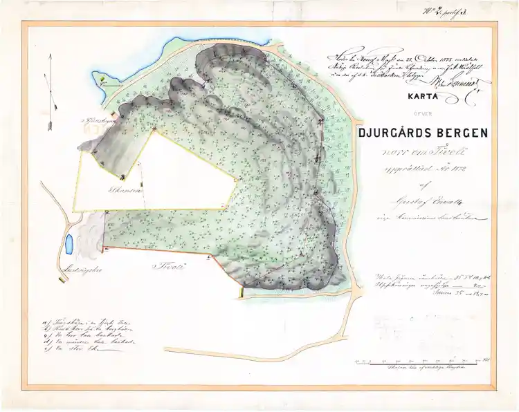 Karta över Djurgårdsbergen norr om Tivoli