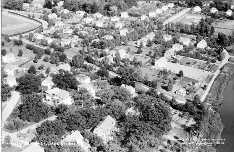 Flygfoto över Ekbacken i Danderyd 1947
